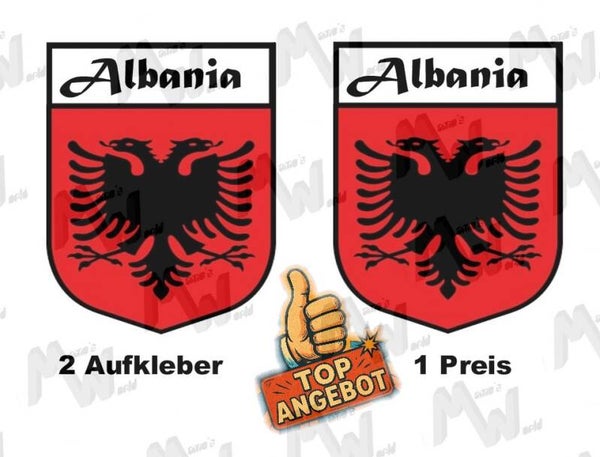 2 Aufkleber - Wappen - Flagge - Albania -  60x75 mm