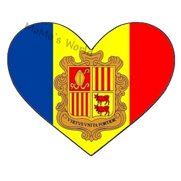 Aufkleber - Flagge - Andorra - Herzform - versch. Größen