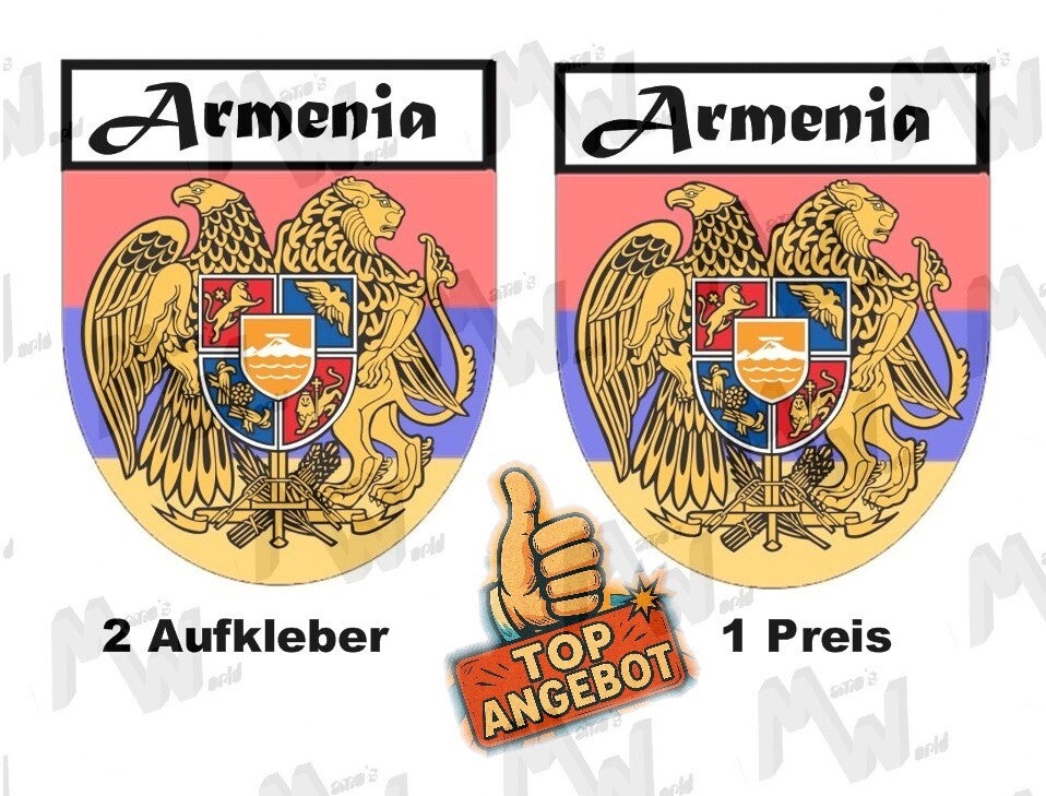2 Aufkleber - Wappen - Flagge - Armenia -  60x75 mm