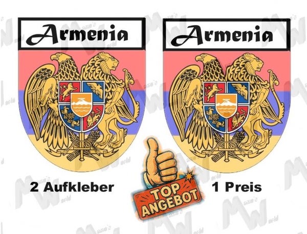 2 Aufkleber - Wappen - Flagge - Armenia -  60x75 mm
