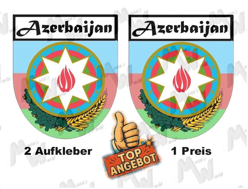 2 Aufkleber - Wappen - Flagge - Azerbaijan -  60x75 mm