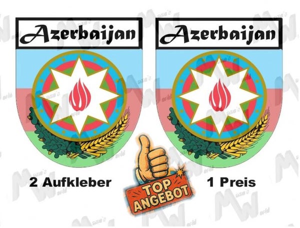 2 Aufkleber - Wappen - Flagge - Azerbaijan -  60x75 mm