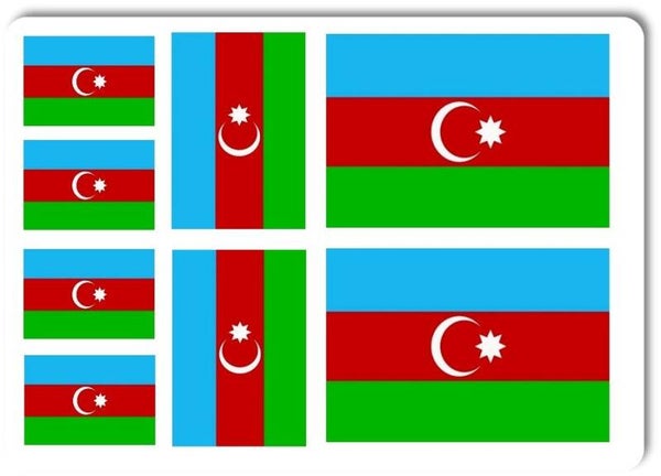 Aufkleber - Sticker - Aserbaidschan Flagge - Set - 8 Stück - versch. Größen