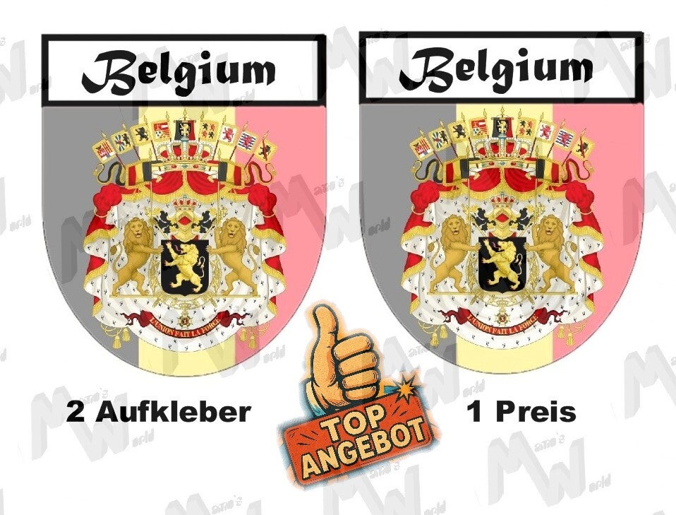 2 Aufkleber - Wappen - Flagge - Belgien -  60x75 mm