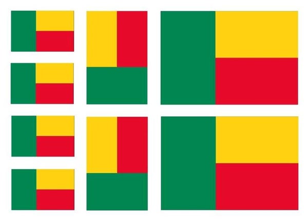Aufkleber - Sticker - Benin  Flagge - Set - 8 Stück - versch. Größen