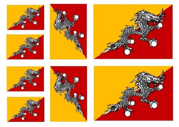 Aufkleber - Sticker -  Bhutan  Flagge - Set - 8 Stück - versch. Größen