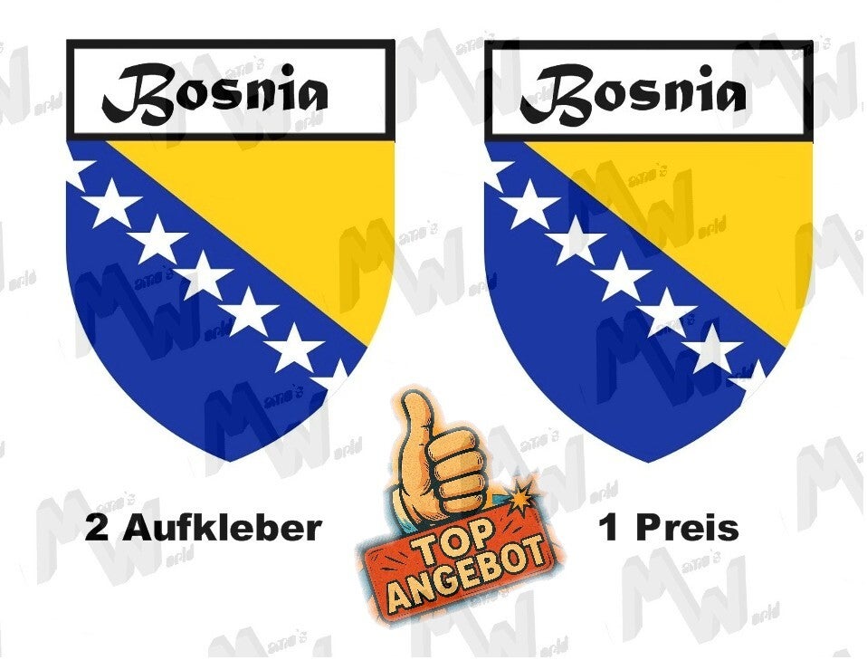 2 Aufkleber - Wappen - Flagge - Bosnia -  60x75 mm