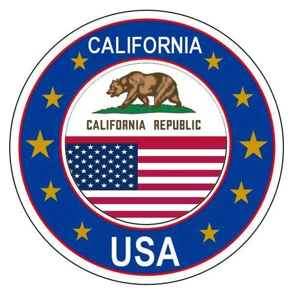 Aufkleber - Bundesstaaten USA - Californien  - Rund - versch. Größe