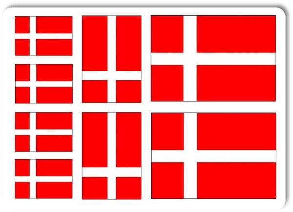 Aufkleber - Sticker - Dänemark Flagge - Set - 8 Stück - versch. Größen