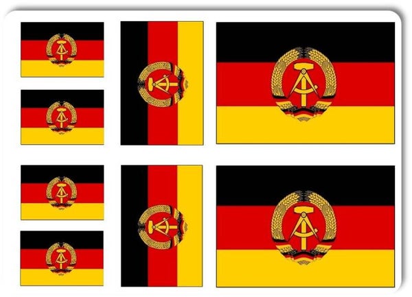 Aufkleber - Sticker - DDR Flagge - Set - 8 Stück - versch. Größen