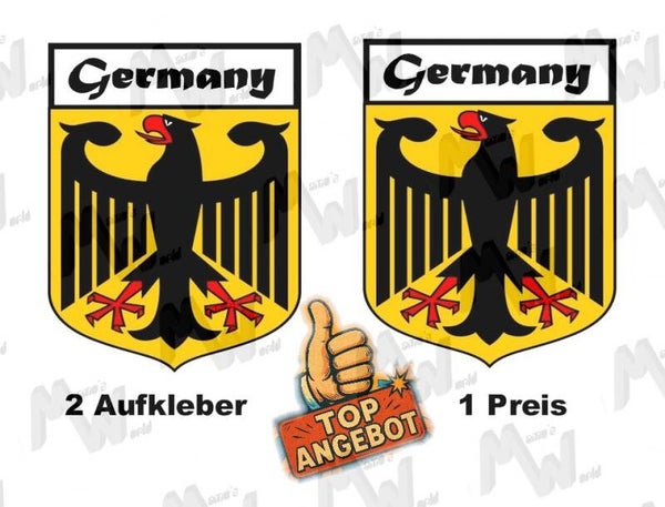 2 Aufkleber - Wappen - Flagge - Germany -  60x75 mm