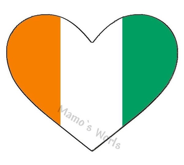 Aufkleber - Flagge - Elfenbeinküste - Herzform - versch. Größen