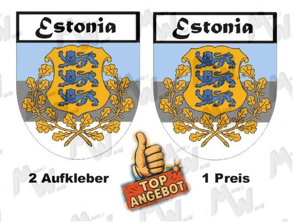 2 Aufkleber - Wappen - Flagge - Estonia -  60x75 mm