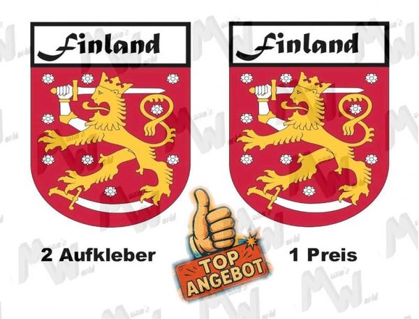 2 Aufkleber - Wappen - Flagge - Finland -  60x75 mm