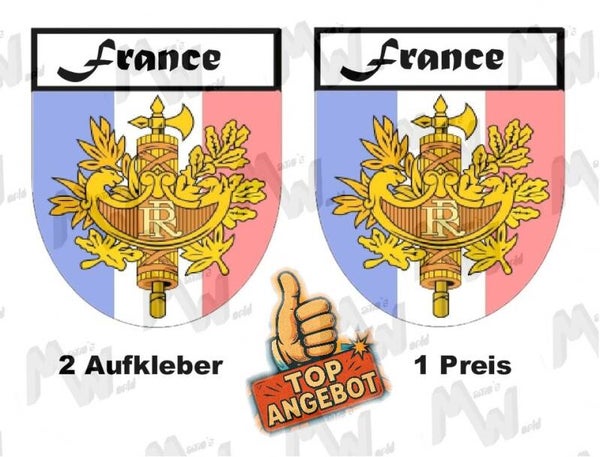 2 Aufkleber - Wappen - Flagge - France -  60x75 mm