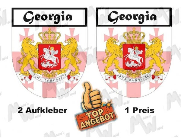 2 Aufkleber - Wappen - Flagge - Georgia -  60x75 mm