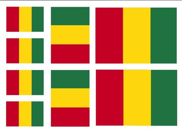 Aufkleber - Sticker - Guinea  Flagge - Set - 8 Stück - versch. Größen