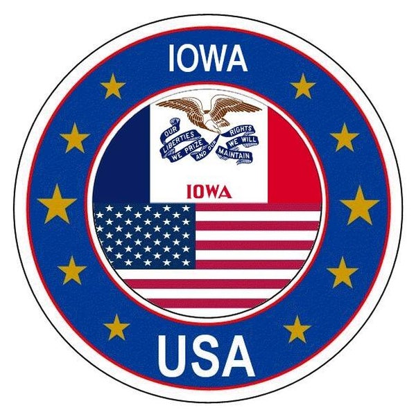 Aufkleber - Bundesstaaten USA - Iowa  - Rund - versch. Größe