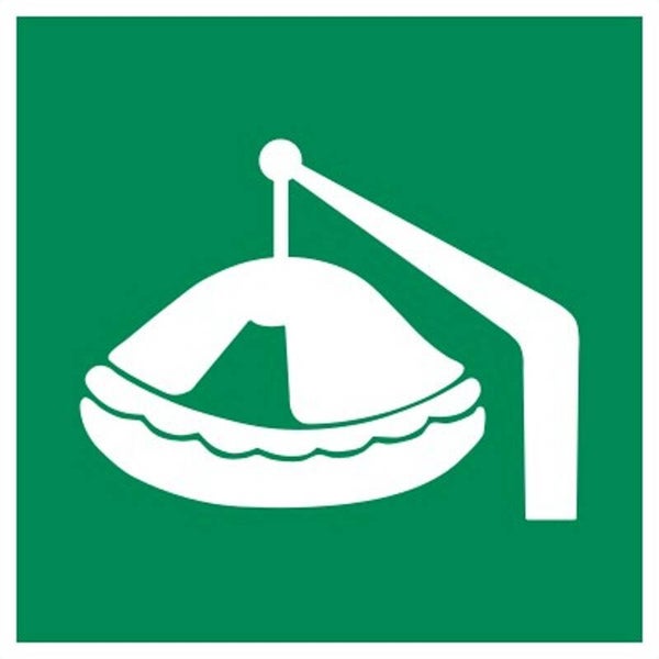 Aufkleber -  E039  Mit Davit aussetzbares Rettungsfloß   - ISO DIN 7010 - Rettungszeichen - versch. Größen