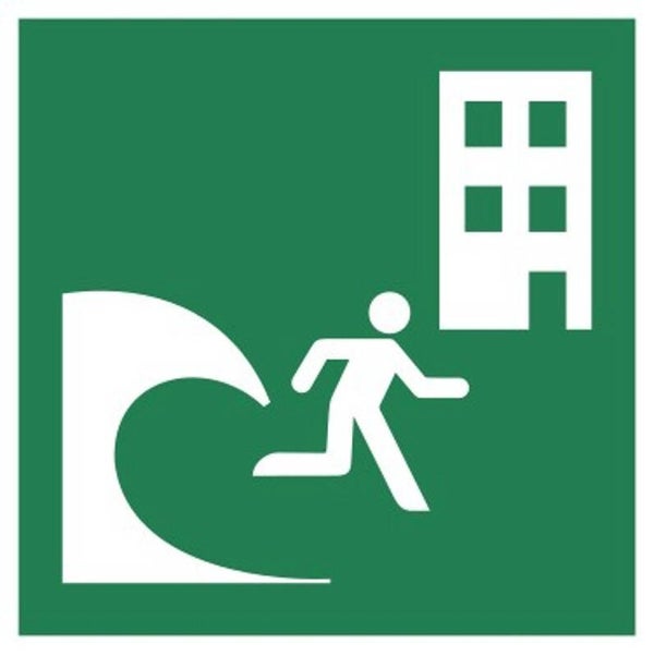 Aufkleber -  E063 Tsunami-Zufluchtsgebäude - ISO DIN 7010 - Rettungszeichen - versch. Größen