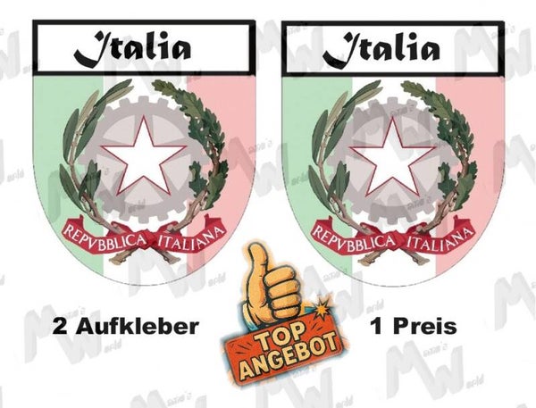 2 Aufkleber - Wappen - Flagge - Italia -  60x75 mm