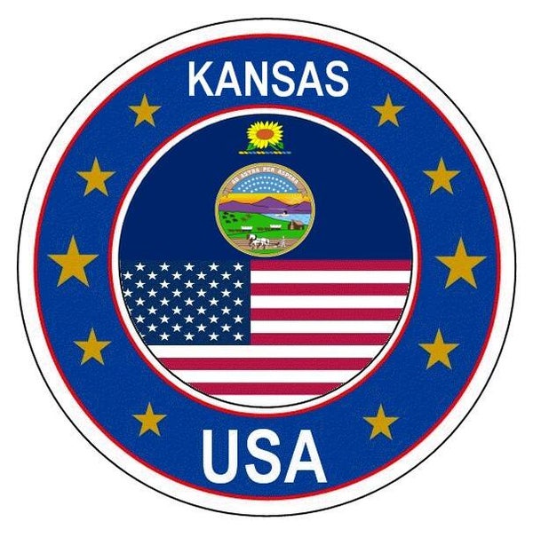 Aufkleber - Bundesstaaten USA - Kansas  - Rund - versch. Größe