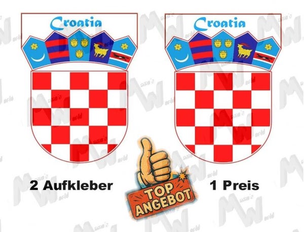 2 Aufkleber - Wappen - Flagge - Croatia -  60x75 mm