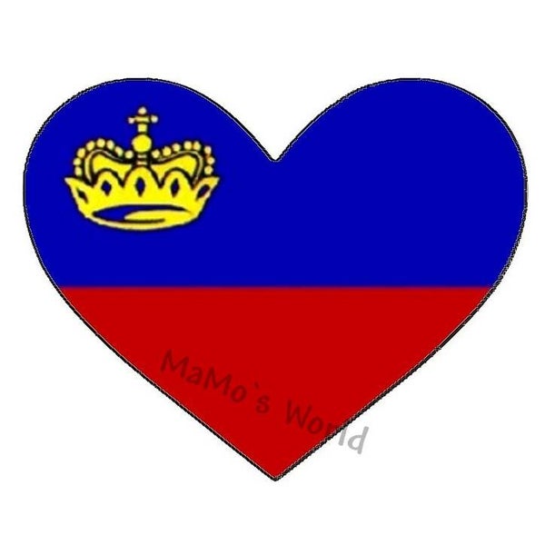 Aufkleber - Flagge - Liechtenstein - Herzform - versch. Größen