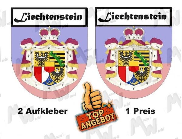2 Aufkleber - Wappen - Flagge - Liechtenstein -  60x75 mm