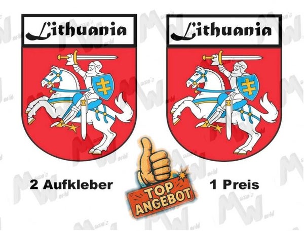 2 Aufkleber - Wappen - Flagge - Lithuania -  60x75 mm