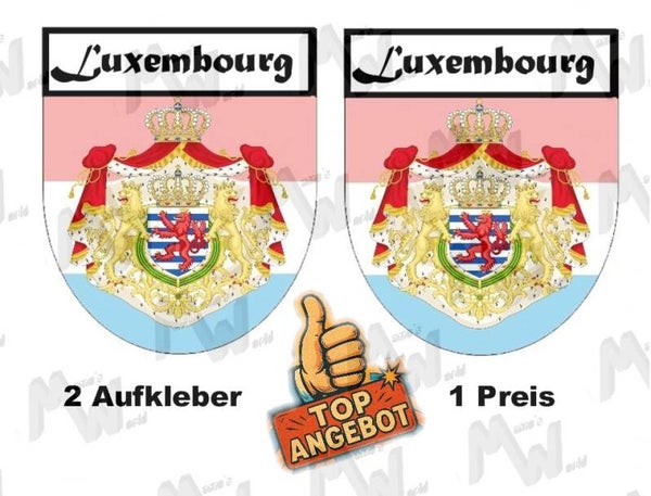 2 Aufkleber - Wappen - Flagge - Luxembourg -  60x75 mm