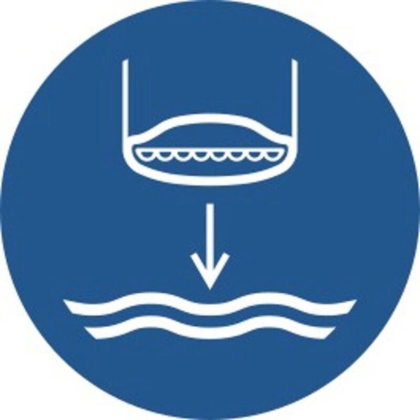 Aufkleber -  M039 Rettungsboot fieren beim Aussetzvorgang - ISO DIN 7010 - Gebotszeichen - versch. Größen