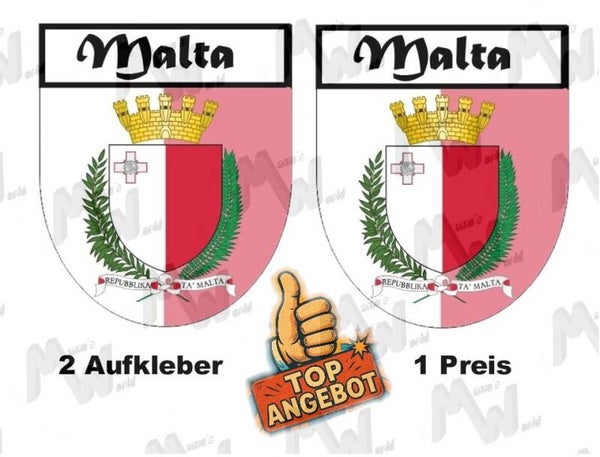 2 Aufkleber - Wappen - Flagge - Malta -  60x75 mm