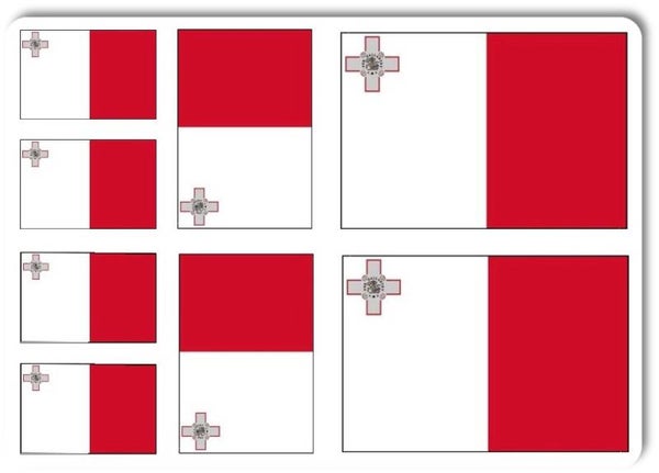 Aufkleber - Sticker - Malta Flagge - Set - 8 Stück - versch. Größen