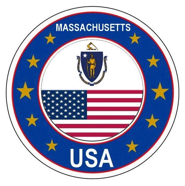 Aufkleber - Bundesstaaten USA - Massachusetts  - Rund - versch. Größe