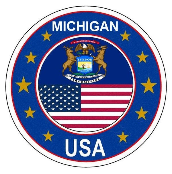 Aufkleber - Bundesstaaten USA - Michigan  - Rund - versch. Größe