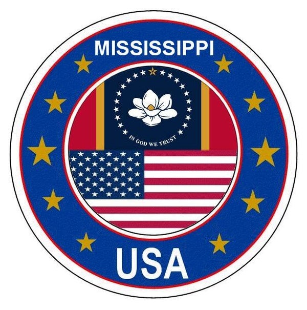 Aufkleber - Bundesstaaten USA - Mississippi  - Rund - versch. Größe