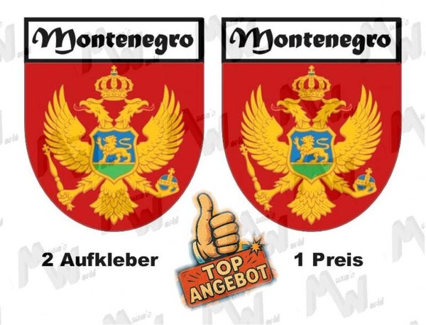 2 Aufkleber - Wappen - Flagge - Montenegro -  60x75 mm