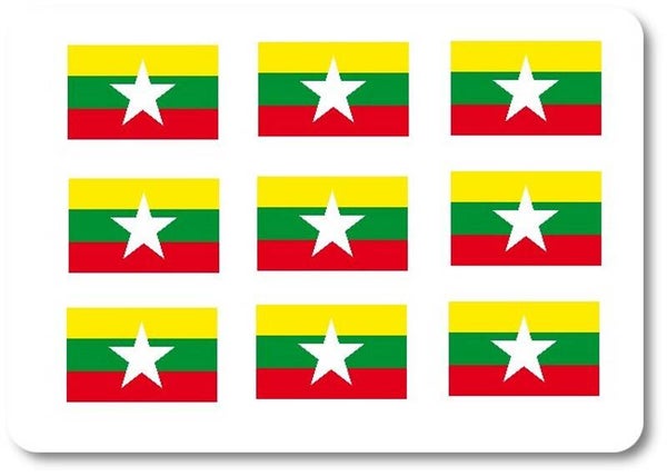 Aufkleber - Sticker -  Myanmar  Flagge - Set - 18 Stück - 25x15