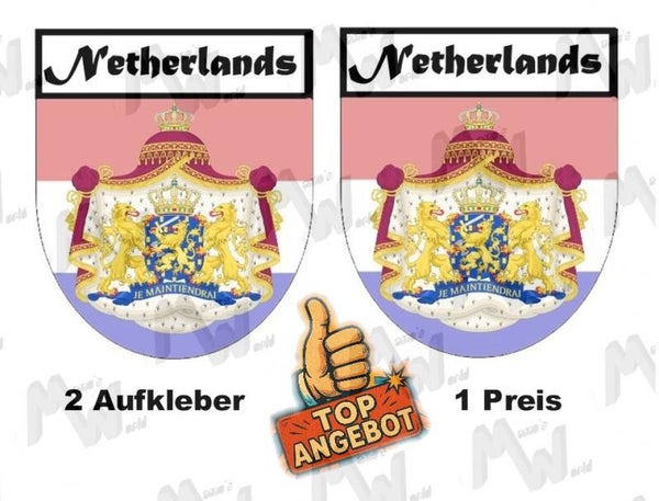 2 Aufkleber - Wappen - Flagge - Netherlands -  60x75 mm
