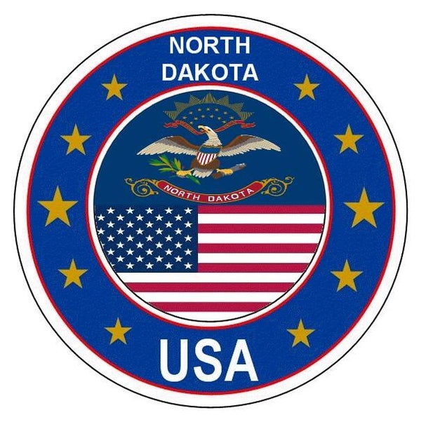 Aufkleber - Bundesstaaten USA - North Dakota  - Rund - versch. Größe