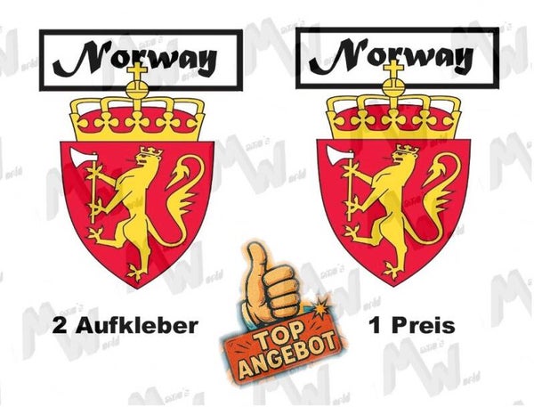 2 Aufkleber - Wappen - Flagge - Norway -  60x75 mm