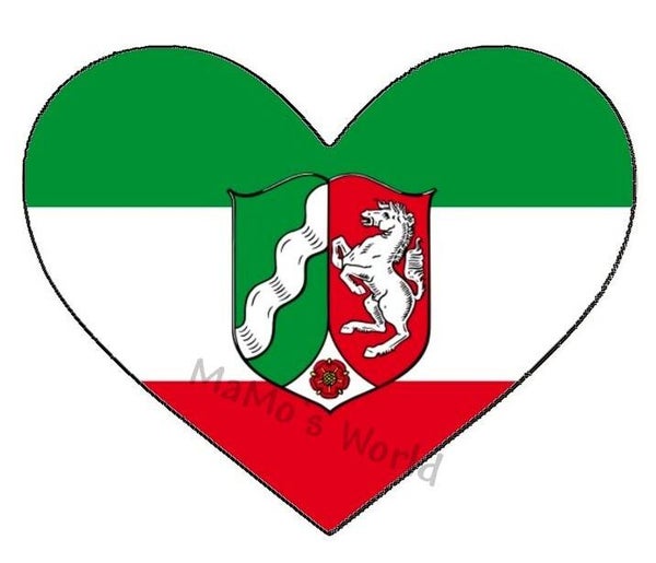 Aufkleber - Flagge - Nordrhein Westfalen - Herzform - versch. Größen