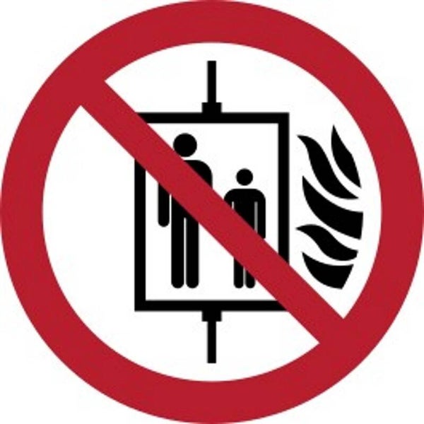 Aufkleber -  P020  Aufzug im Brandfall nicht benutzen  - ISO DIN 7010 - Verbotszeichen - versch. Größen