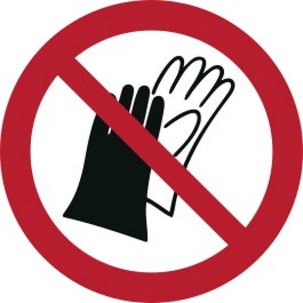 Aufkleber -  P028 Benutzen von Handschuhen verboten   - ISO DIN 7010 - Verbotszeichen - versch. Größen