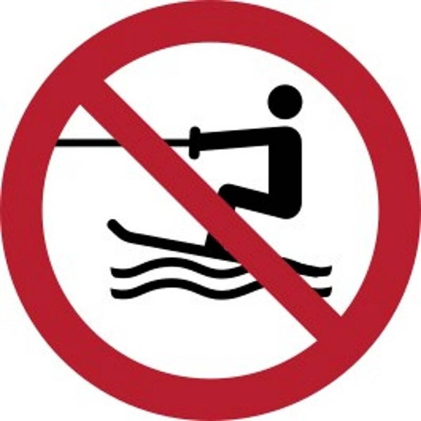 Aufkleber -  P058 Wasserski Aktivitäten verboten  - ISO DIN 7010 - Verbotszeichen - versch. Größen
