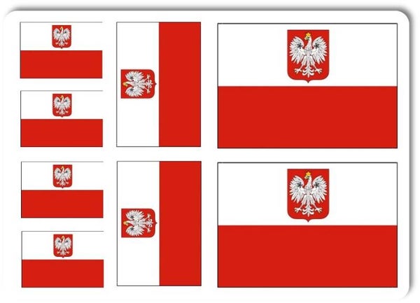 Aufkleber - Sticker - Polen Flagge - Set - 8 Stück - versch. Größen