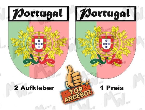 2 Aufkleber - Wappen - Flagge - Portugal -  60x75 mm