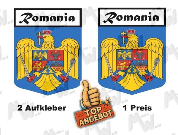 2 Aufkleber - Wappen - Flagge - Romania -  60x75 mm