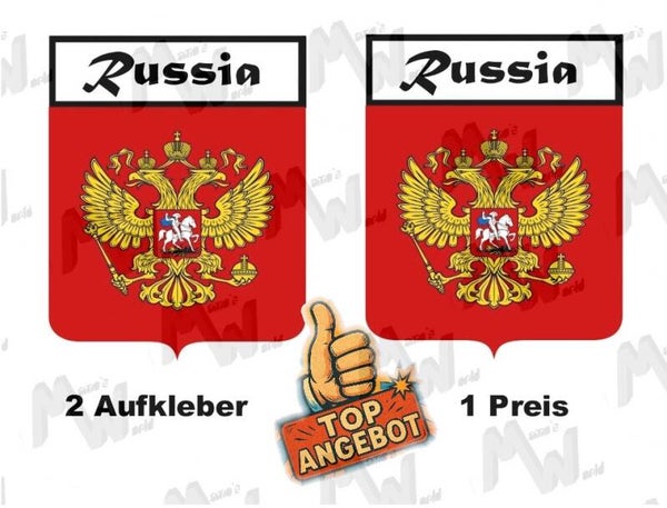 2 Aufkleber - Wappen - Flagge - Russia -  60x75 mm